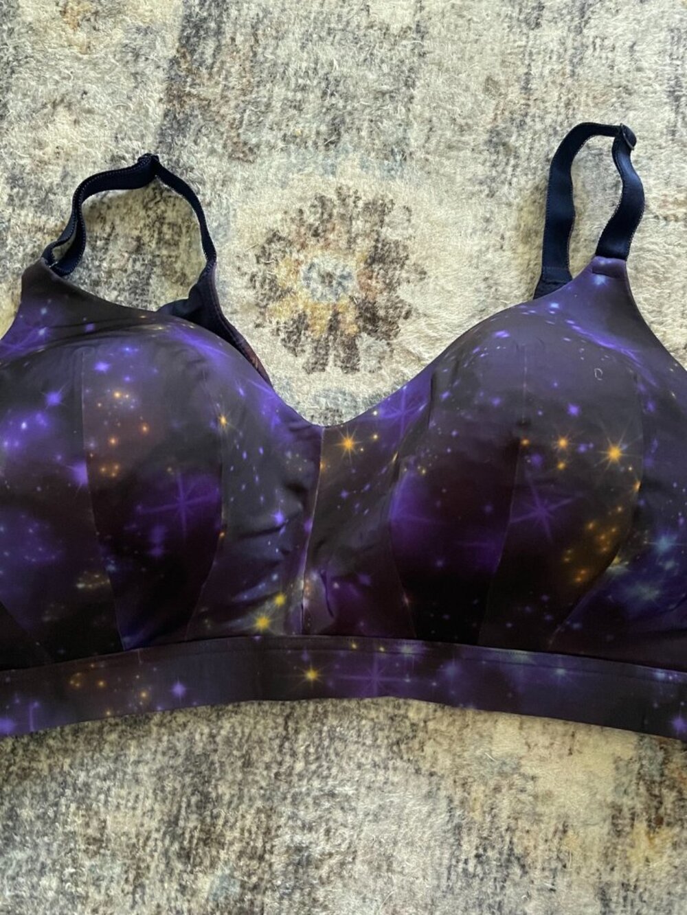TORRID Curve Smoothing Wireless Bra 44C Black Purple Pink Galaxy Space